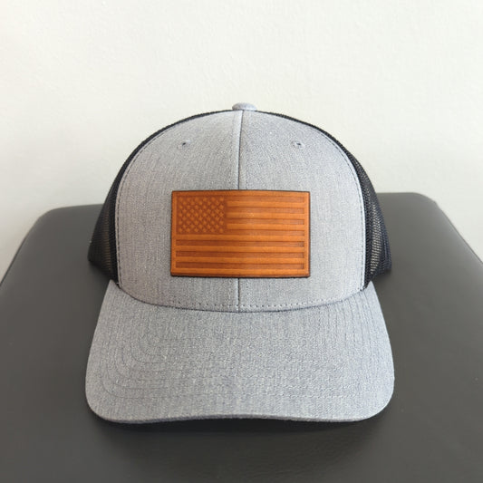 Brown Leather Flag Hat