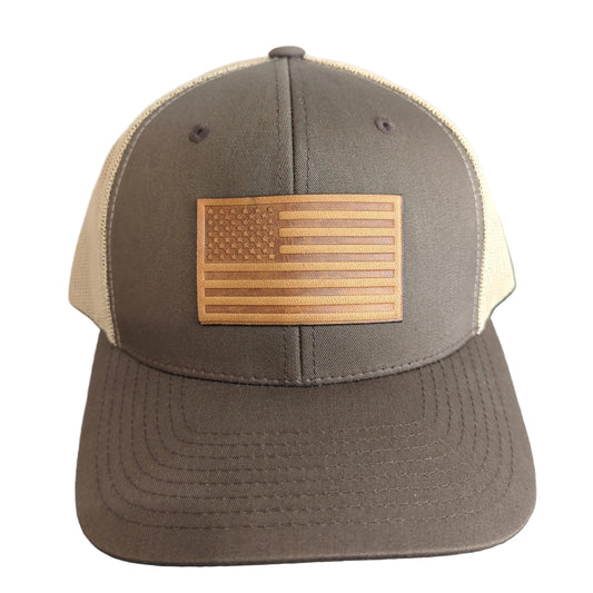 Brown Leather Flag Hat
