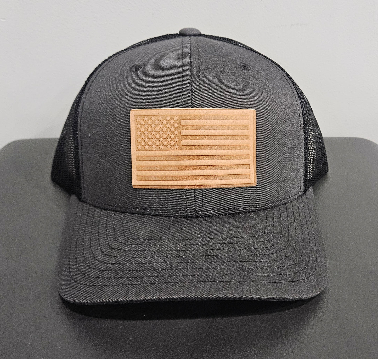 Brown Leather Flag Hat