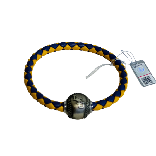 LSU baseball, purple and yellow Italian leather bracelet