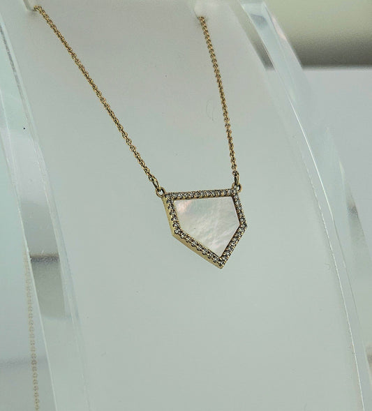 Gold Home Plate with Diamond and Mother-of-Pearl