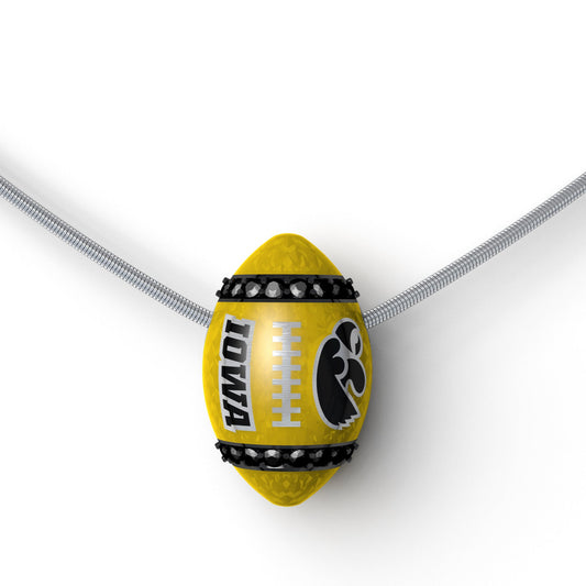 Iowa Black Diamond and Silver Football Pendant