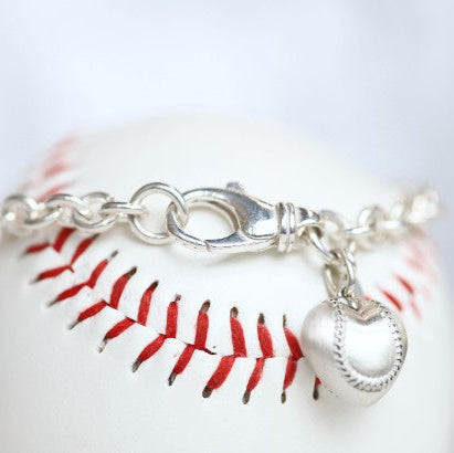 Silver Baseball Puff Heart Bracelet