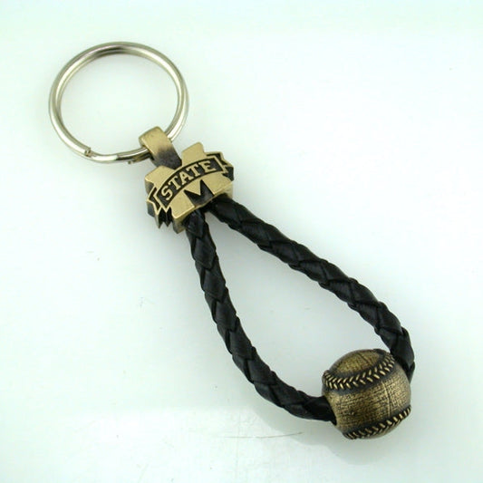 Mississippi State Bronze and Leather Baseball Key Chain
