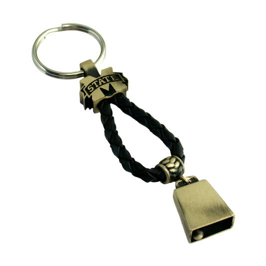 Mississippi State Cowbell Bronze and Leather Key Chain