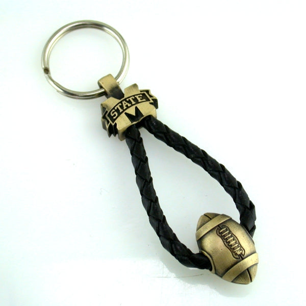 Mississippi State Bronze and Leather Football Key Chain