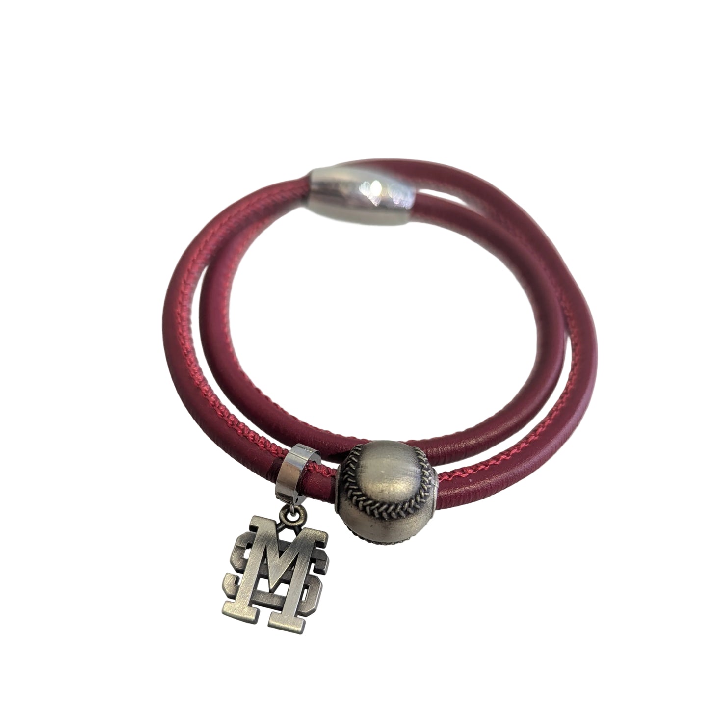 Mississippi State Baseball Leather Bracelet