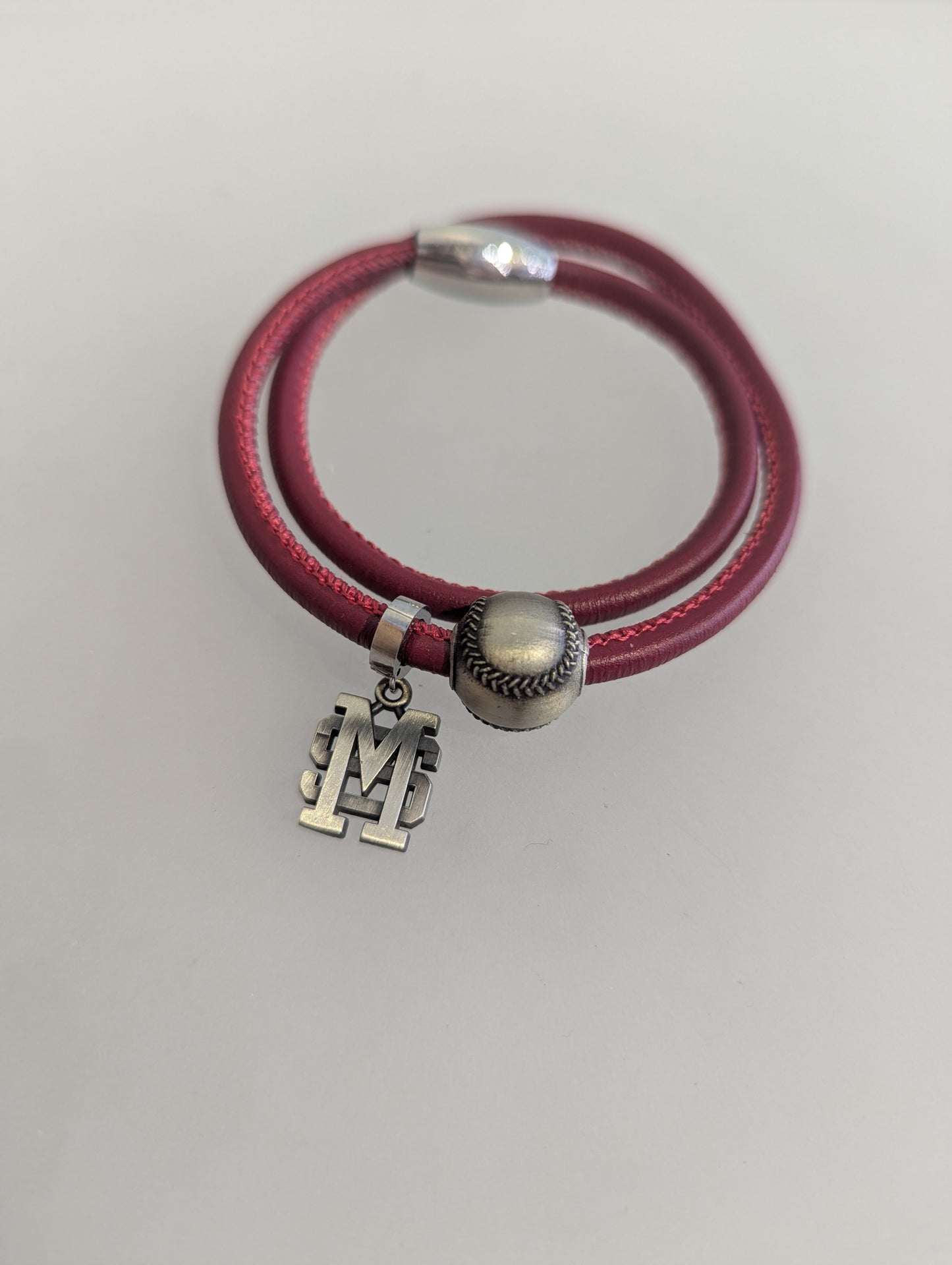 Mississippi State Baseball Leather Bracelet