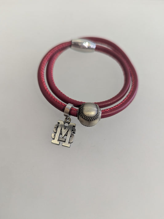 Mississippi State Baseball Leather Bracelet