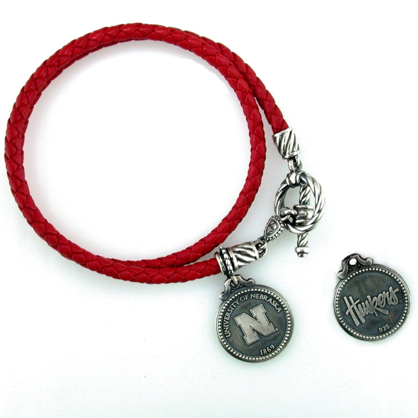 Nebraska Sterling & Leather Double Wrap Bracelet