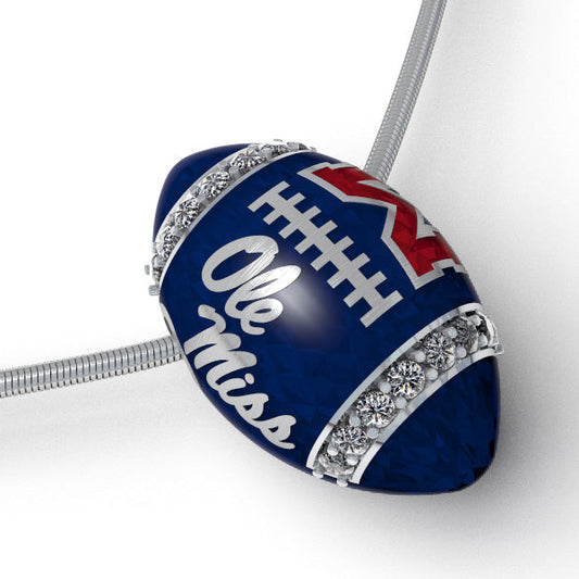 Ole Miss Diamond & Silver Football Pendant