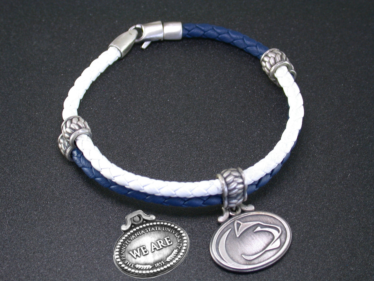 Penn State Sterling & Leather Double Wrap Bracelet