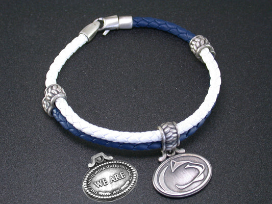 Penn State Sterling & Leather Double Wrap Bracelet