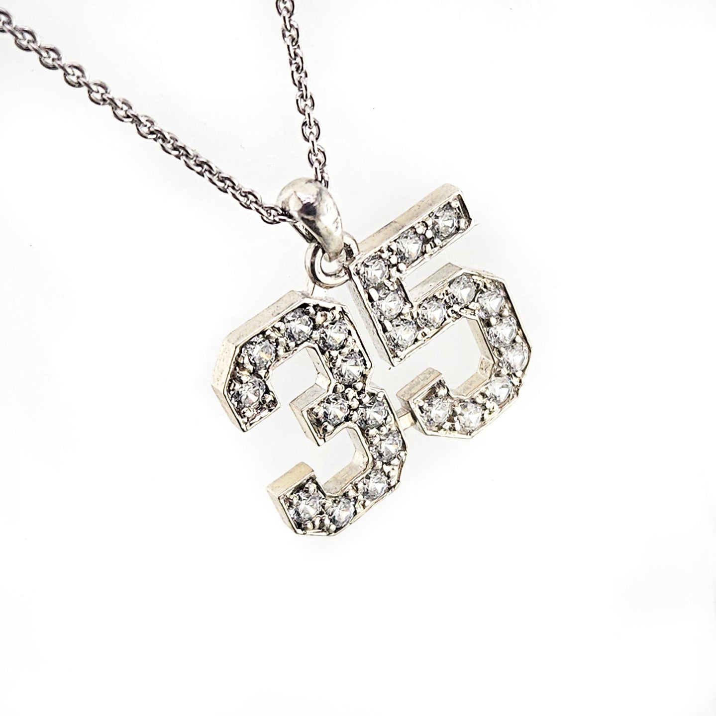 Number Pendant 1-25 - Bright Silver Rhodium Plated Diamond-Cut - Unisex Sports Fan Jewelry