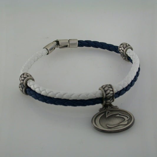 Penn State Sterling & Leather Double Wrap Bracelet