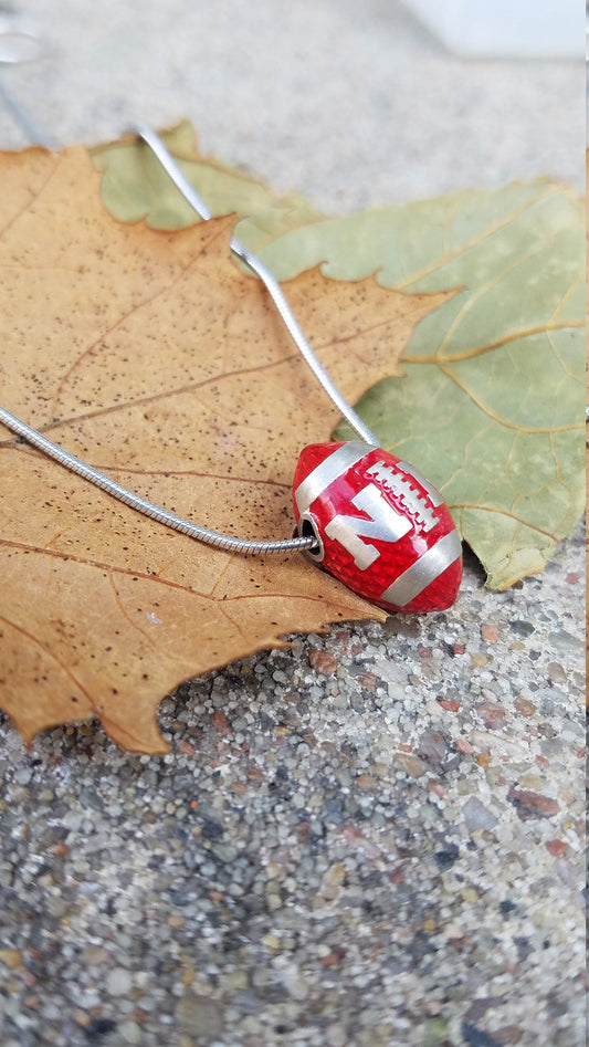 Nebraska Huskers Sterling Silver Football Necklace