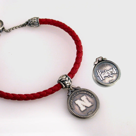 Nebraska Cornhuskers Sterling Silver Red Leather Bracelet