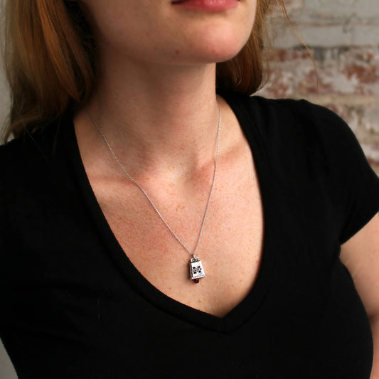 Mississippi State Bulldogs Cowbell Pendant in 14k White Gold with Diamonds & Garnet