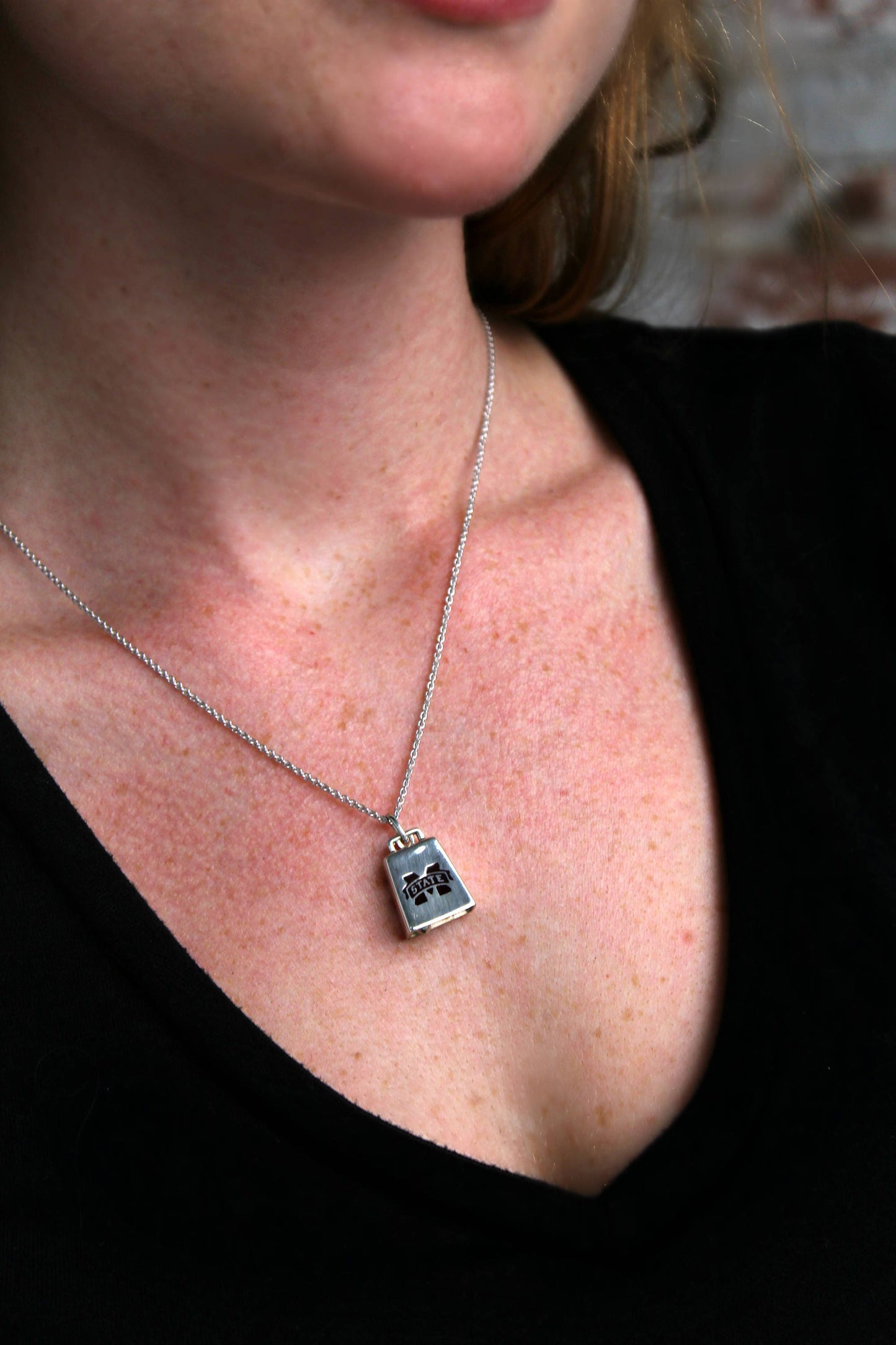 Mississippi State Sterling Silver Cowbell Necklace