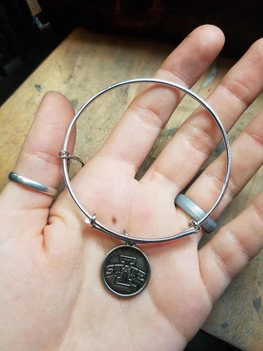 Iowa State University, Cyclones expandable stainless steel bracelet and bronze charm