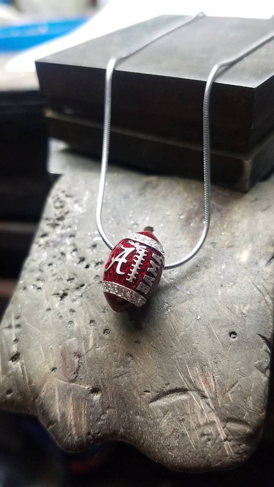 University of Alabama Silver and Diamond Football Pendant