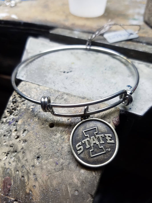 Iowa State University, Cyclones expandable stainless steel bracelet and bronze charm