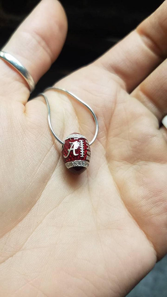University of Alabama Silver and Diamond Football Pendant