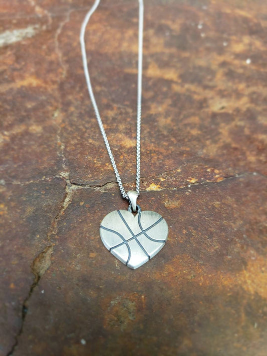 Basketball Heart Sterling Silver Pendant