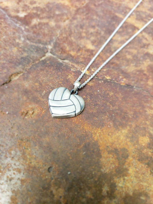 Volleyball Heart Pendant Antiqued Sterling Silver
