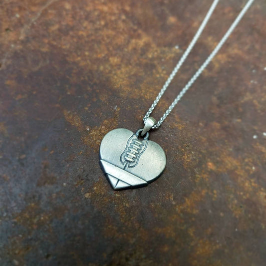 Sterling Silver, Football, Heart Pendant, Necklace, Charm, Accessory, Gift for Mom, Coach, Girl, Trending Now, Best Selling, 2018 Fall Trend
