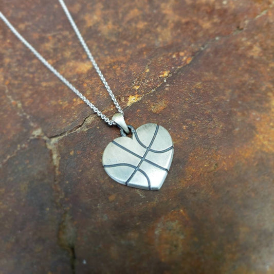 Basketball Heart Sterling Silver Pendant