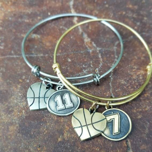 Basketball Heart, Jersey Number charm expandable bracelet