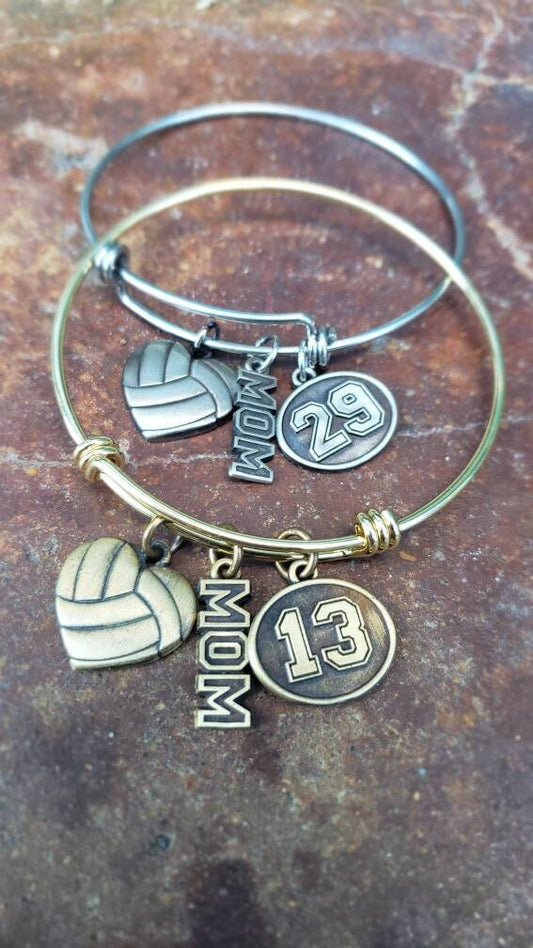 Volleyball Heart, Mom, Charm Bracelet, Jersey Number