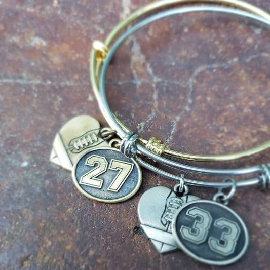 Personalized Football Heart Jersey Number Charm Bracelet
