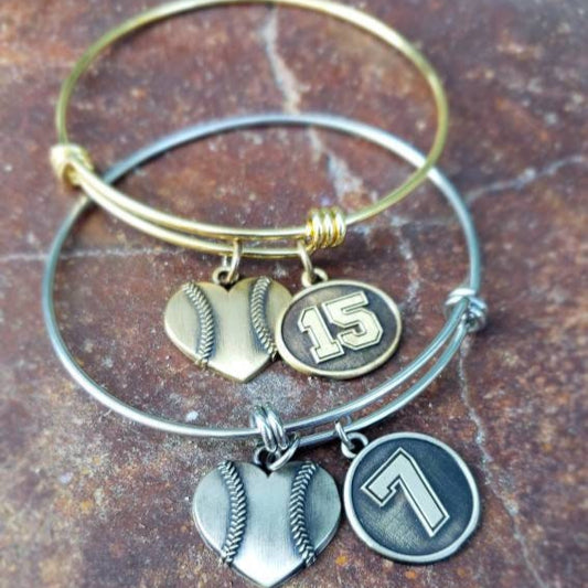 Personalized Custom Baseball, Softball Heart, Jersey Number, Charm Bracelet