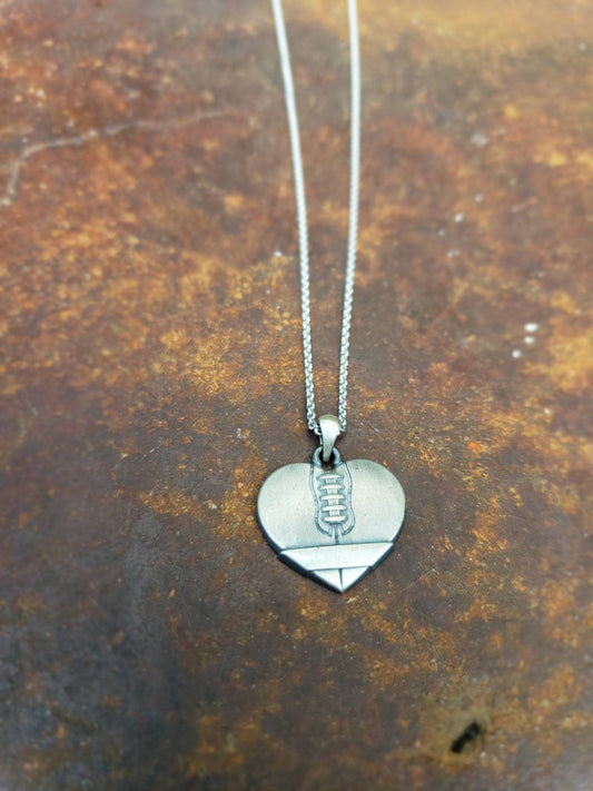 Sterling Silver, Football, Heart Pendant, Necklace, Charm, Accessory, Gift for Mom, Coach, Girl, Trending Now, Best Selling, 2018 Fall Trend