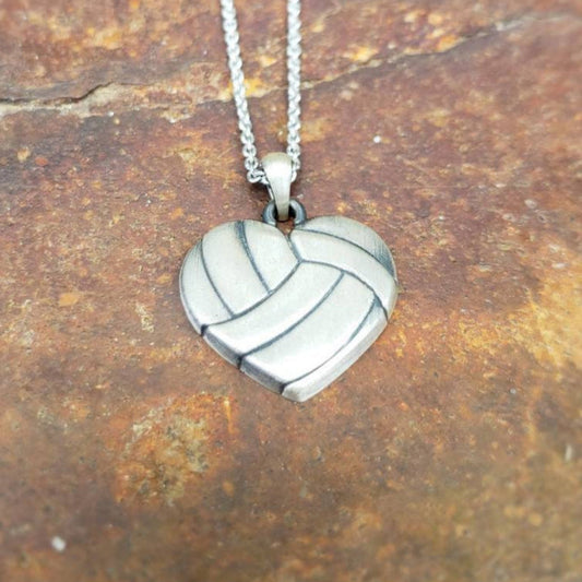 Volleyball Heart Pendant Antiqued Sterling Silver