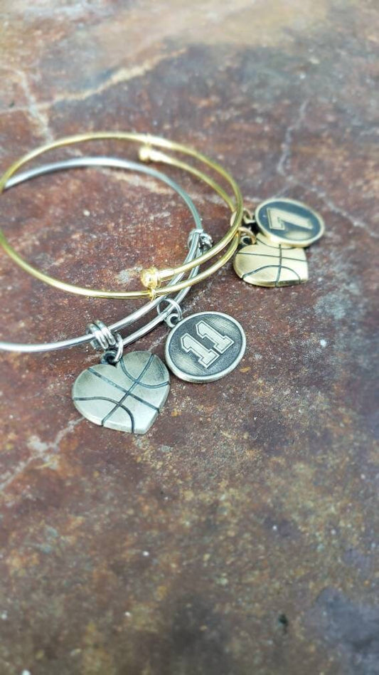 Basketball Heart, Jersey Number charm expandable bracelet
