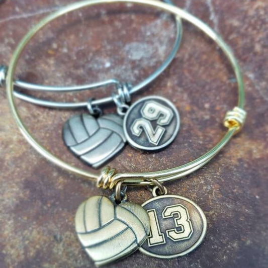 Volleyball Heart Charm Bracelet With Jersey Number Charm