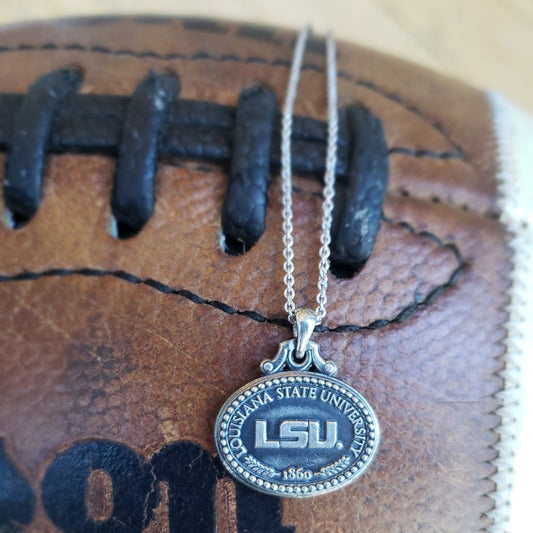 LSU Sterling Silver Antiqued Tiger Pendant