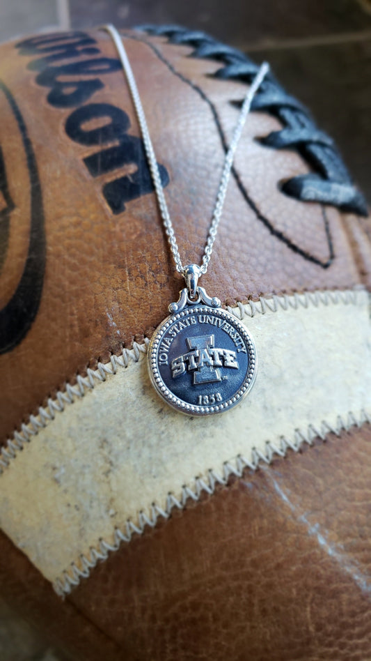 Iowa State Cyclones Sterling Silver Antiqued Coin Pendant