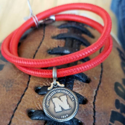 Nebraska Huskers Leather Antique Charm Bracelet