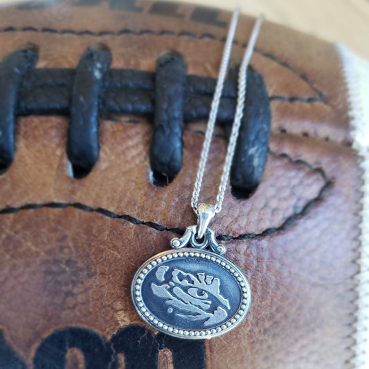 LSU Sterling Silver Antiqued Tiger Pendant