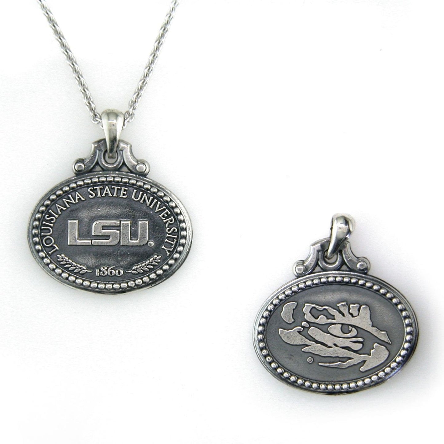 LSU Sterling Silver Antiqued Tiger Pendant