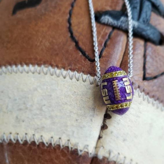 LSU Tigers Football Pendant with 18k Gold Inlay & Yellow Diamonds