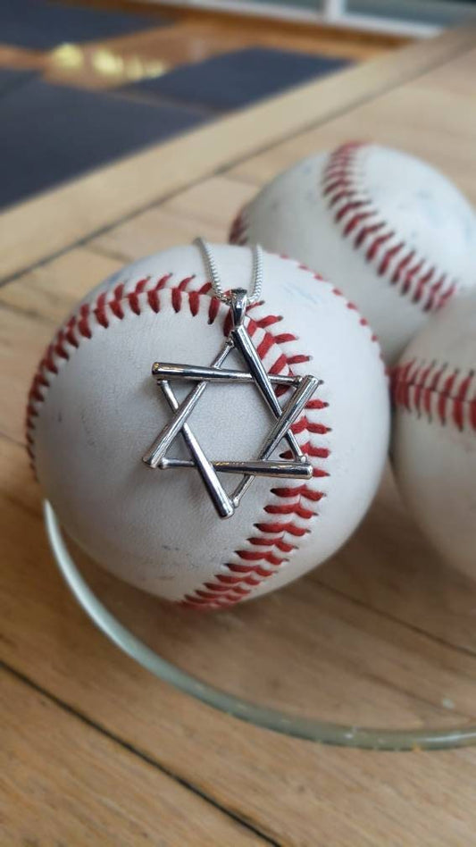 Star of David Baseball Bat Silver Necklace