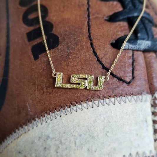 LSU 14k Yellow Gold & Yellow Diamond Bar Pendant