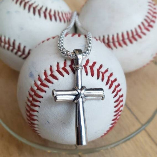 Men's Extra Large Baseball Bat Cross, Sterling Silver