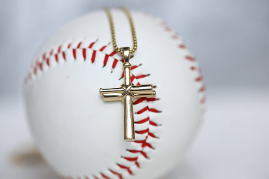 Men's 14k Gold Baseball Bat Cross Necklace