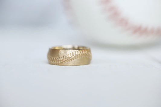Men's Baseball Stitching Band in 10k or 14k Yellow Gold